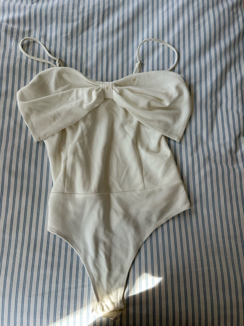 Lulu's Cream Bow-Front Spaghetti Strap Bodysuit